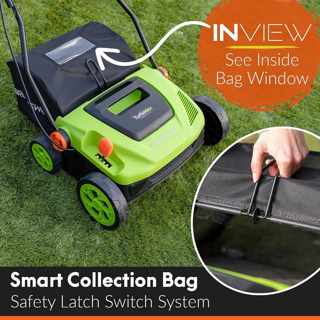 GreenSweep TurfoMax | Artificial Grass Electric Turf Sweeper, 5 Adjustable Height Settings, Foldable Handle, Collection Bag Included, Restores Flattened Turf & Removes Debris
