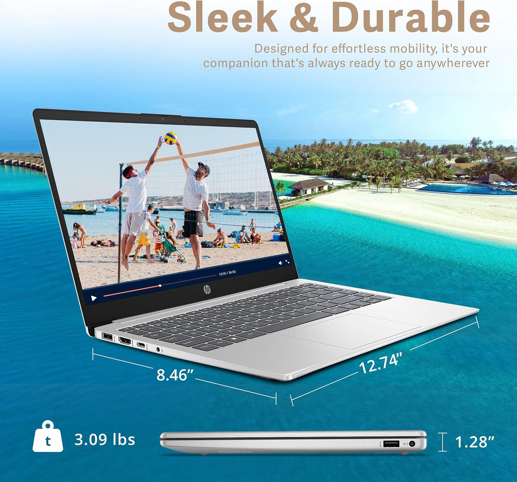 HP 14' FHD IPS Business Laptop, Intel N200 Processor, 4GB RAM, 128GB SSD, Intel UHD Graphics, Backlit Keyboard, Wi-Fi 6, Webcam, Windows 11 S, Silver (Renewed)