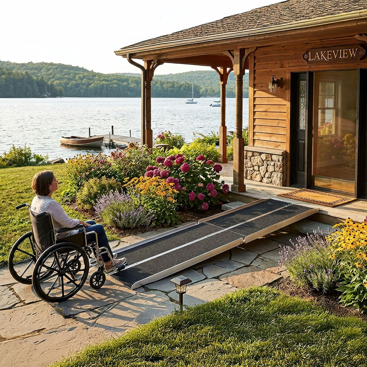 6' Portable Wheelchair Ramp for Home Steps & Entry, 600 lb Capacity, Folding, Non-Slip, for Scooter, Walker, Rollator, Silver Spring