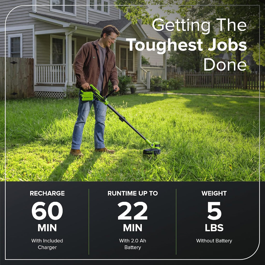 Greenworks 40V 13' Cordless String Trimmer/Weed Wacker + Edger (Includes 20 Blades), 2.0Ah Battery and Charger Included