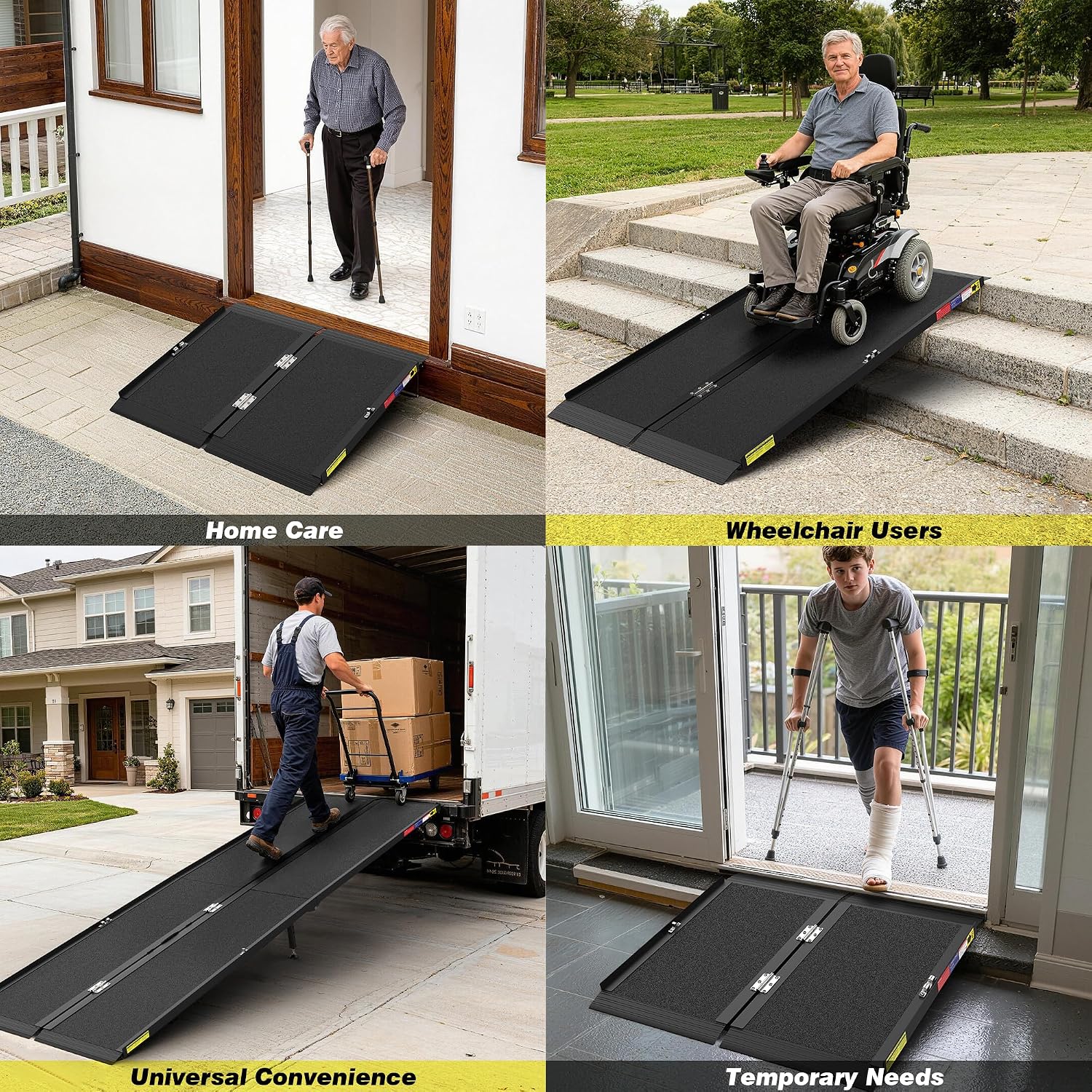 5FT Portable Wheelchair Ramp with Quick-Lock, Black Seamless Non-Slip Aluminum Folding Handicap Ramp,Threshold Ramp for Doorways, Wheel Chair Ramp for Home Steps