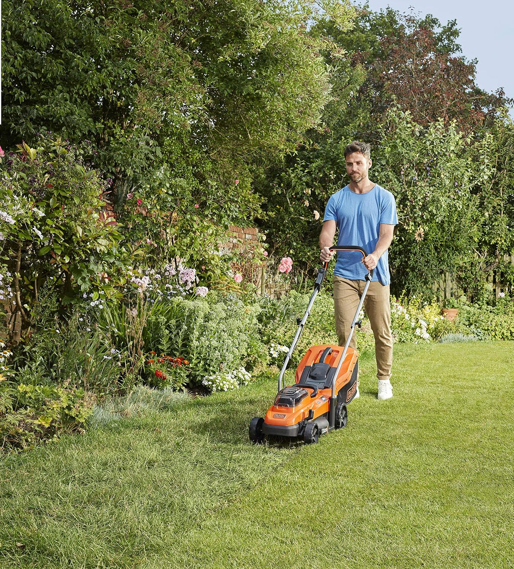 BLACK+DECKER 18 V Battery Lawn Mower (36 V with Two 18 V 2.5 Ah Batteries Supplied) - 33 cm Bull - Adjustable Cutting Height - Basket 35 Litres BCMW3318L2-QW