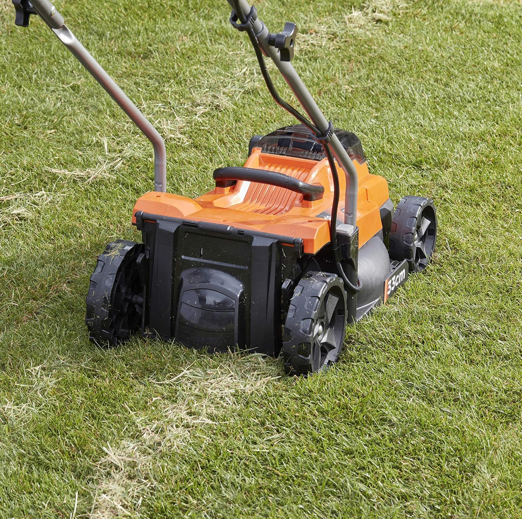 BLACK+DECKER 18 V Battery Lawn Mower (36 V with Two 18 V 2.5 Ah Batteries Supplied) - 33 cm Bull - Adjustable Cutting Height - Basket 35 Litres BCMW3318L2-QW